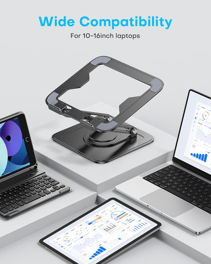 LOXP Adjustable Laptop Stand, Computer Stand with 360 Rotating Base, Ergonomic Laptop Riser Mount for Desk Foldable Protable Computer Desk Fits with MacBook Pro Air (10-16") - Black