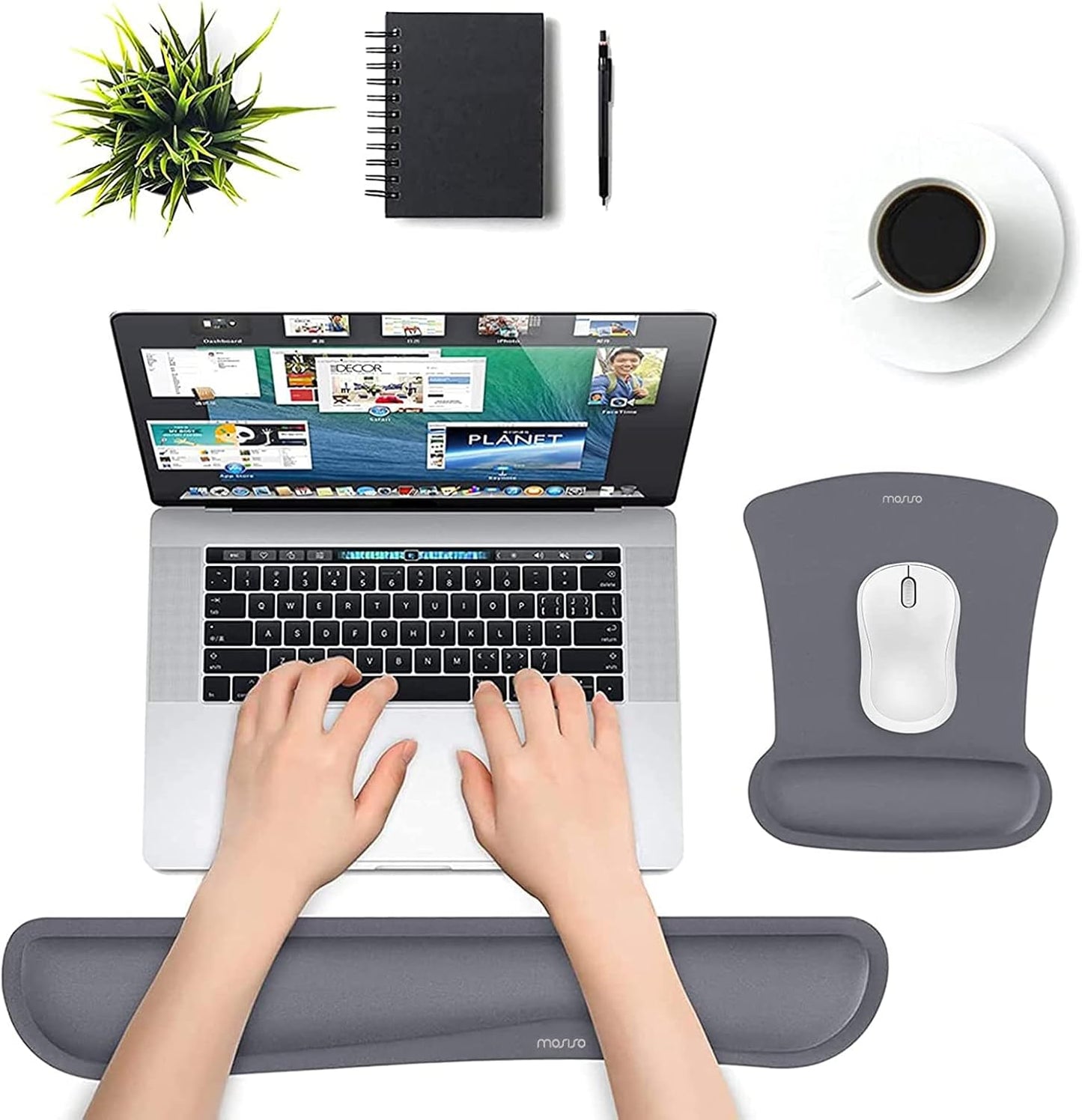MOSISO Wrist Rest Support for Mouse Pad & Keyboard Set, Ergonomic Mousepad Non-Slip Base Home/Office Pain Relief & Easy Typing Cushion with Neoprene Cloth & Raised Memory Foam, Apricot