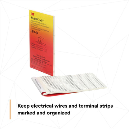 3M ScotchCode Pre-Printed Wire Marker Book SPB-03, Vinyl Coated, Black Printed Numbers (10) each 1–45, White Background Highlights Characters, 1 Book