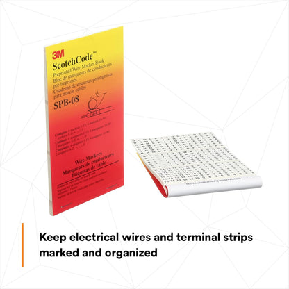 3M ScotchCode Pre-Printed Wire Marker Book SPB-03, Vinyl Coated, Black Printed Numbers (10) each 1–45, White Background Highlights Characters, 1 Book