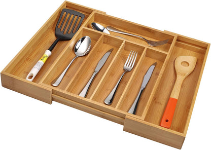 Utoplike Bamboo Expandable Kitchen Drawer Organizer, Adjustable Utensil Holder and Cutlery Tray Organiser, Drawer Divider for Silverware, Flatware, Knives in Kitchen, Bedroom, Living Room, 5 Slot