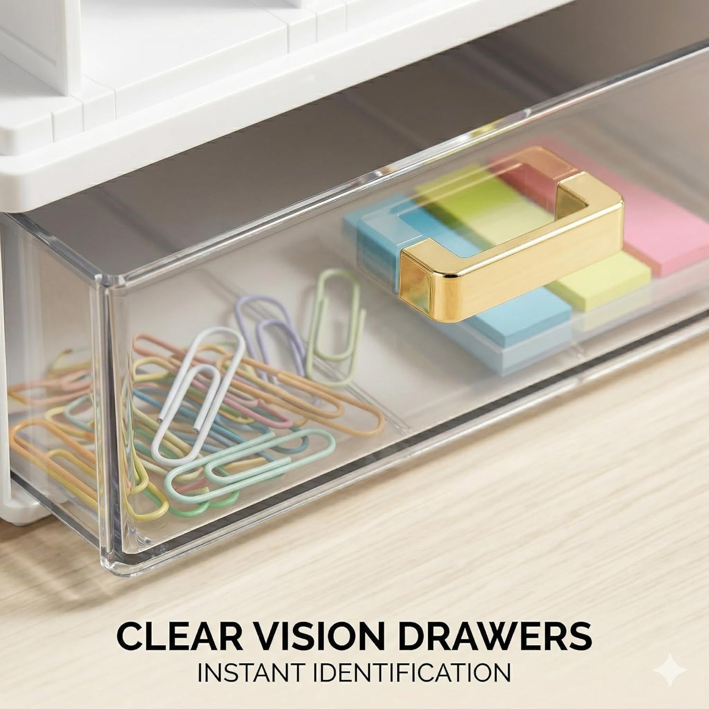 CiWiVOKi Desk Organizer with 2 Vertical File Holder, 4 Tier Stackable Paper Letter Tray File Organizer with 5-Compartments Pen Holder, Clear Desktop Organizer Office Organization and Storage