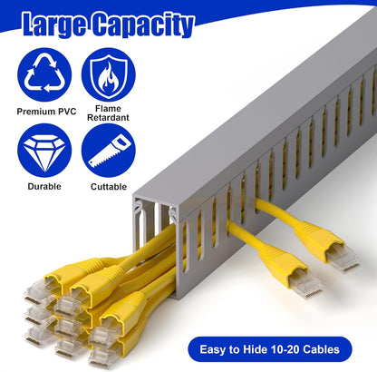 ZhiYo 2 x 2in Professional Server Rack Cable Management Raceway, 99in (6X L16.5in) Cable Raceway Kit, Electrically Safe PVC Open Slot Wire Raceway for Under Desk/Computer/Network Cords, Black