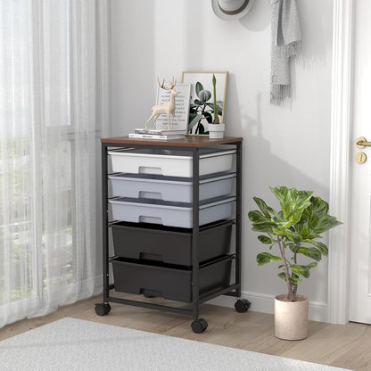 SYKIARIOL Utility Cart with 5 Drawers,Storage Cart with Wooden Tabletop and Lockable Wheels,Craft Storage Trolley Organizer,5-Tier Rolling Utility on Wheels,Light Green