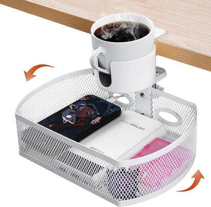MASTLU Under Desk Organizer,Cup Holder,Table Management Tray, Swivel Pencil Drawer, Office No Drill Steel Organizers,360 Spin Hidden Storage Box with Sturdy C-Clamp,Easy Install (Black)