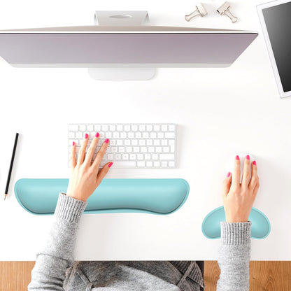 Dapesuom Keyboard Wrist Rest Set, Cute PU Leather Wrist Cushion for Computer Keyboard and Mousepad, Memory Foam Mouse Pad Rests Support with Non-Slip Base for Typing Pain Relief Laptop, Colonial White