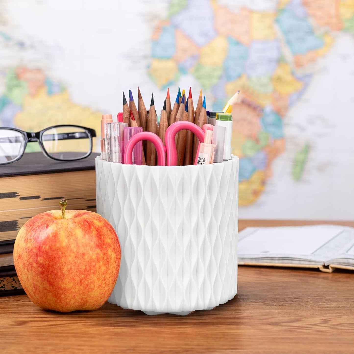 Pencil Holder - 360° Rotation, 5 Slot Desk Supplies For Women Office Aesthetic. Pen Holder For Office&School, Desk Accessories(Blue)