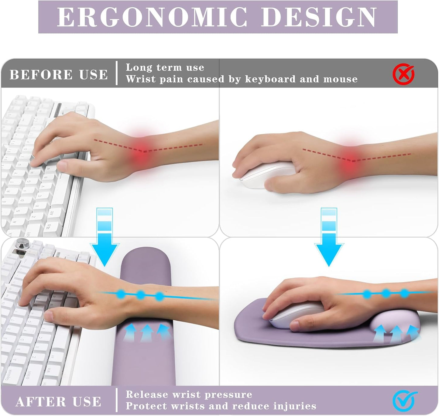 Wrist Rest for Keyboard and Mouse, Ergonomic Gel Computer Keyboard Wrist Rest with Memory Foam, Keyboard Wrist Support Pad for Long Hours of Work, Gaming, Studying-Relieve Wrist Pain