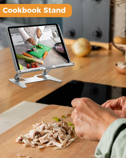 Honagu Adjustable Laptop Stand for Desk, Metal Foldable Laptop Riser, Portable Desktop Book Stand Holder, Ergonominc Computer Notebook Stand Compatible with 10-15.6” Laptops (Silver)