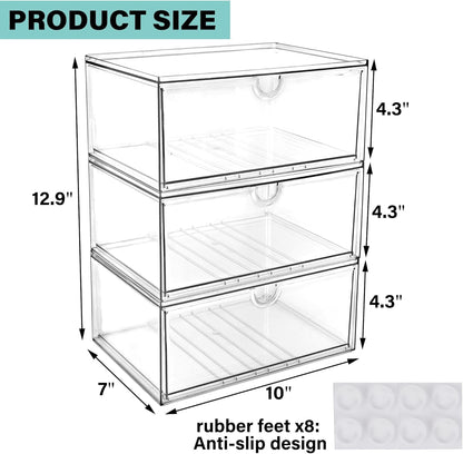 Prsildan Acrylic Makeup Organizer, 2 Pack Stackable Storage Drawers with 6 Drawers for Office Desk Vanity Craft Room Clear Drawer Organizers for Hair Accessories Art Supplies Cosmetics Modular System