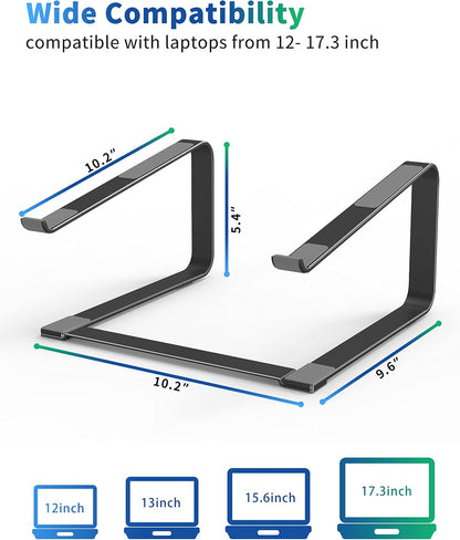 SOUNDANCE Laptop Stand for Desk, Ergonomic Metal Computer Riser for 12-17.3 Inch Laptops, Heavy Duty Stable Desktop Holder, Improves Eye Level & Workspace Organization, Silver
