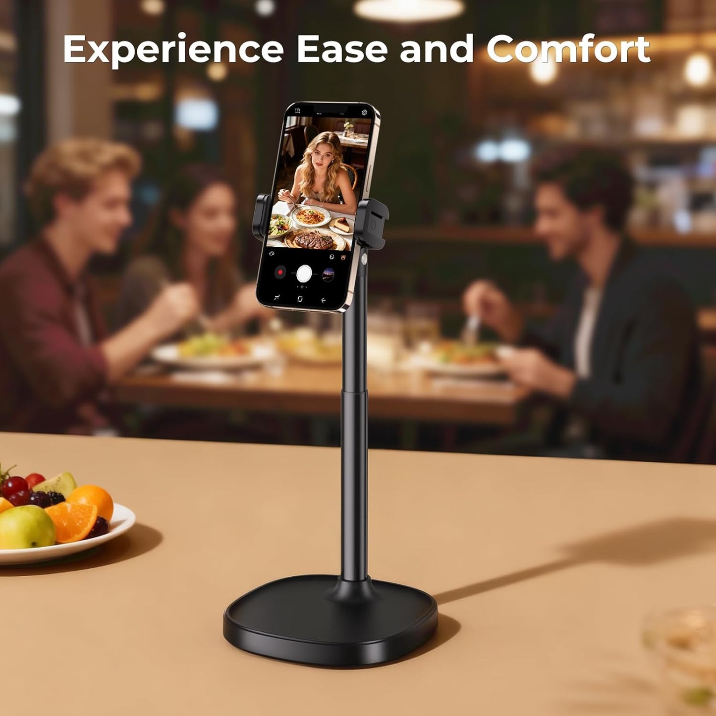 Desktop Phone Stand, Adjustable Height & Angle Holder, Compatible with iPhone, Samsung, Android Smartphones - Night Black