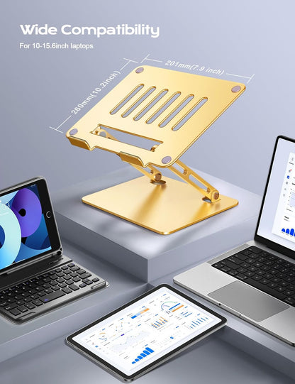 LOXP Adjustable Laptop Stand for Desk, Metal Foldable Laptop Riser, Ventilated Cooling Lectern, Ergonominc Computer Notebook Stand for Desk Compatible with 10-15.6“ Laptops