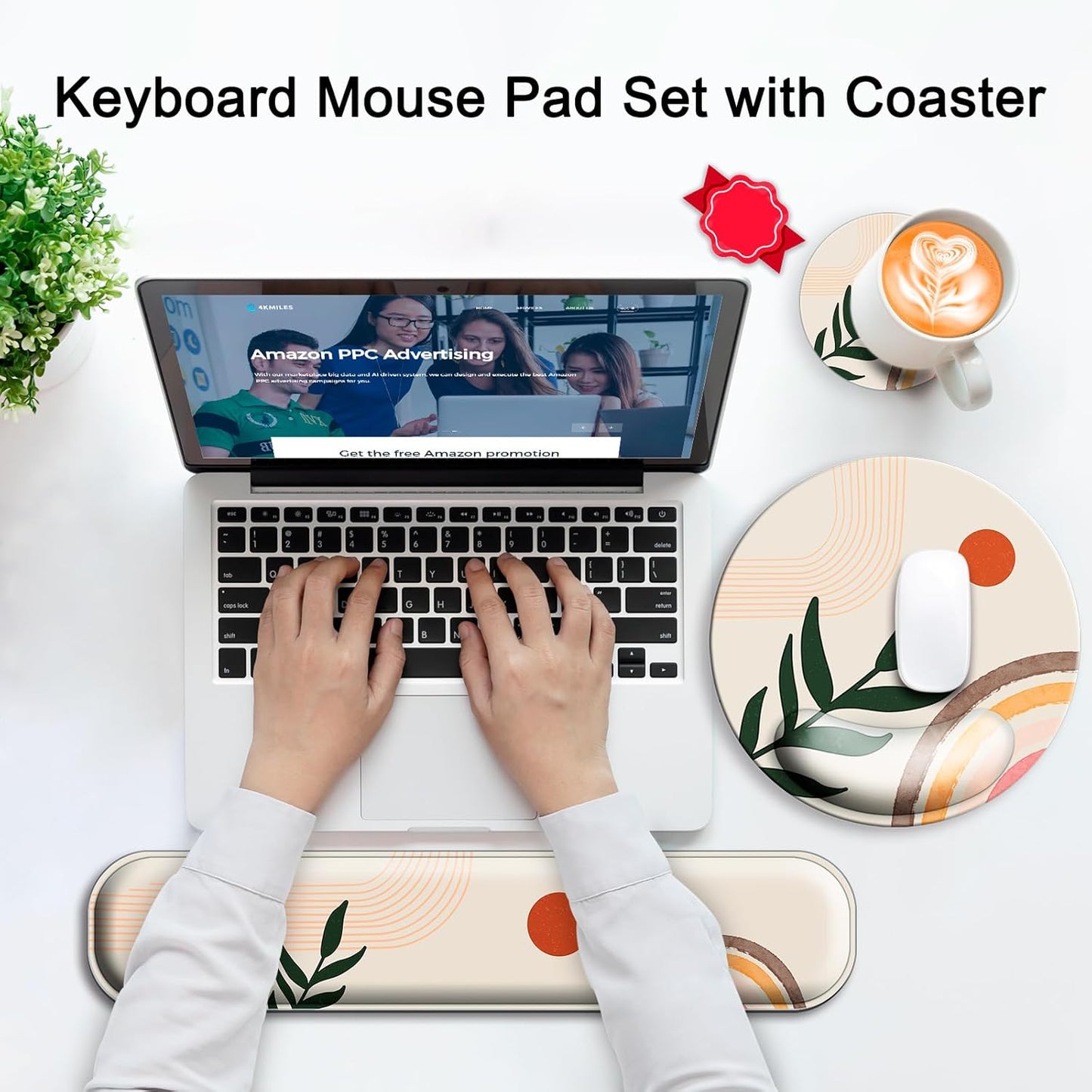Mouse Pad and Keyboard Wrist Rest Support, with Non-Slip PU Base,Gel Mouse Pad with Coaster,Pain Relief for Gaming, Computer,Office -Beach