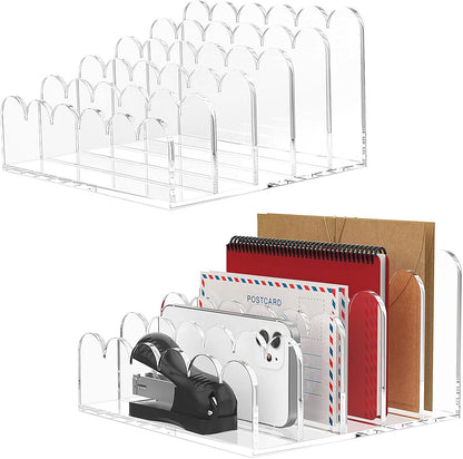 YAGELI 2 Pack 3-Slot Acrylic Mail Organizer for Desktop – Scalloped Clear Document Sorter, Vertical File Holder for Office/Home, Space-Saving Desk Organizer for Letters,Envelope,Bills,Stationery