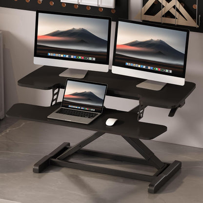 FLEXISPOT Standing Desk Converter 28" Desk Riser for Small Spaces, Compact Desktop Riser Sit Stand Computer Workstation, Stand Up Desk Converter for Laptop & Single Monitor, Black
