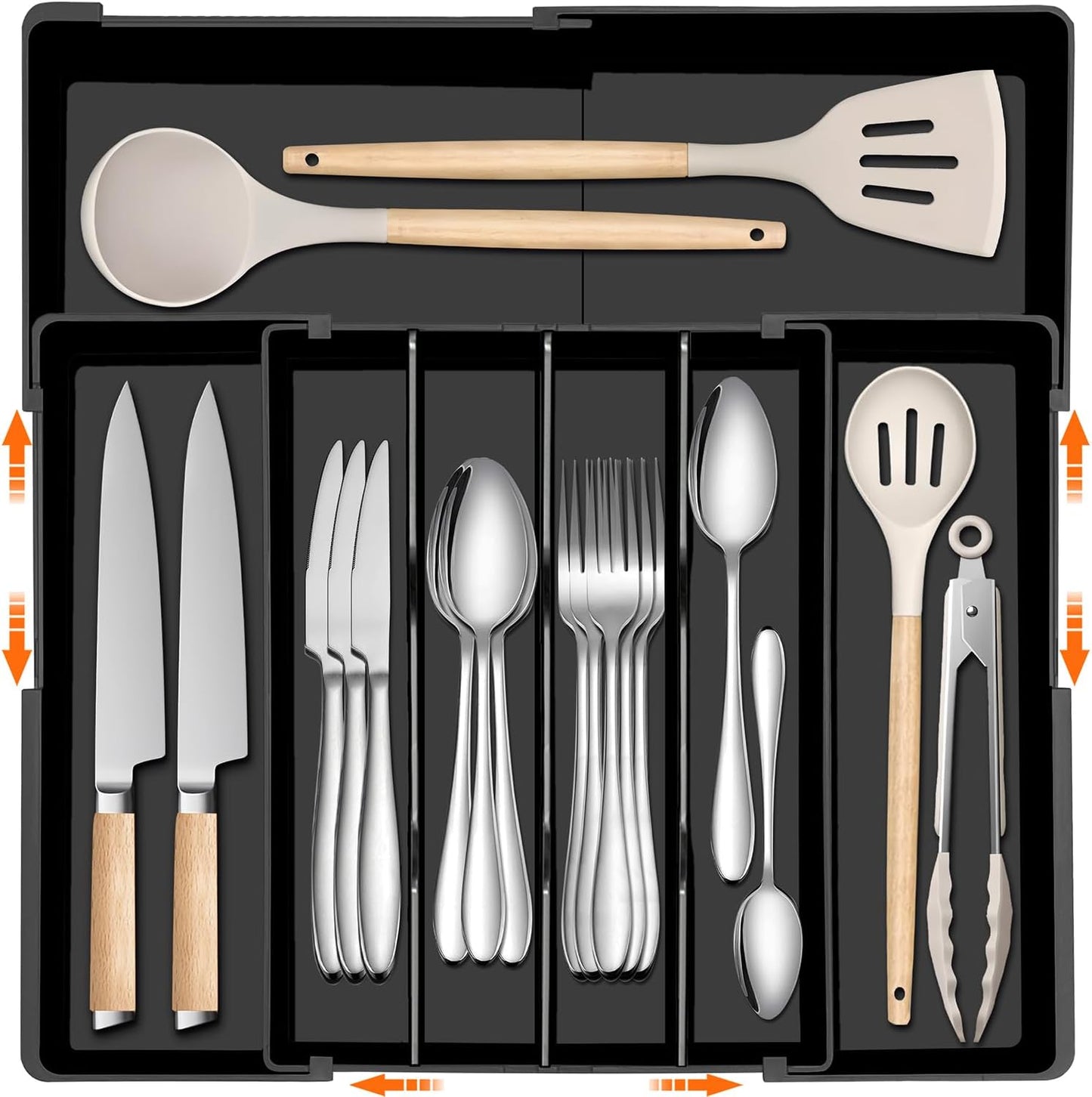 Spaclear Silverware Organizer - Expandable Kitchen Drawer Organizer, Utensil Drawer Organizer, Adjustable Plastic Flatware and Cutlery Holder, Kitchen Organizers Storage for Forks Knives, Black