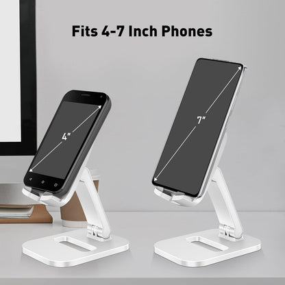 Cell Phone Stand for Desk, Foldable & Adjustable Aluminum Phone Holder Dock - Portable Travel Case Friendly Desktop Cradle for iPhone 17 16 Pro Max Plus Air, Samsung S25 S24, Kindle（White）