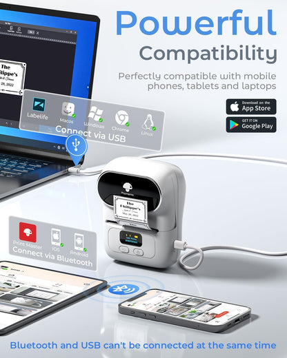 Phomemo M110 Label Makers - Barcode Label Printer Bluetooth Label Maker Portable Thermal Printer for Small Business, Address, Barcode, Logo, Clothing, Mailing, Sticker Printers for Phone & PC, Black