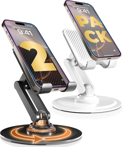 COOPER 360° Stand, Rotating Cell Phone Stand for Desk | Sturdy Metal Base, Foldable, Portable | Cell Phone Holder for Desk (Piano Black)