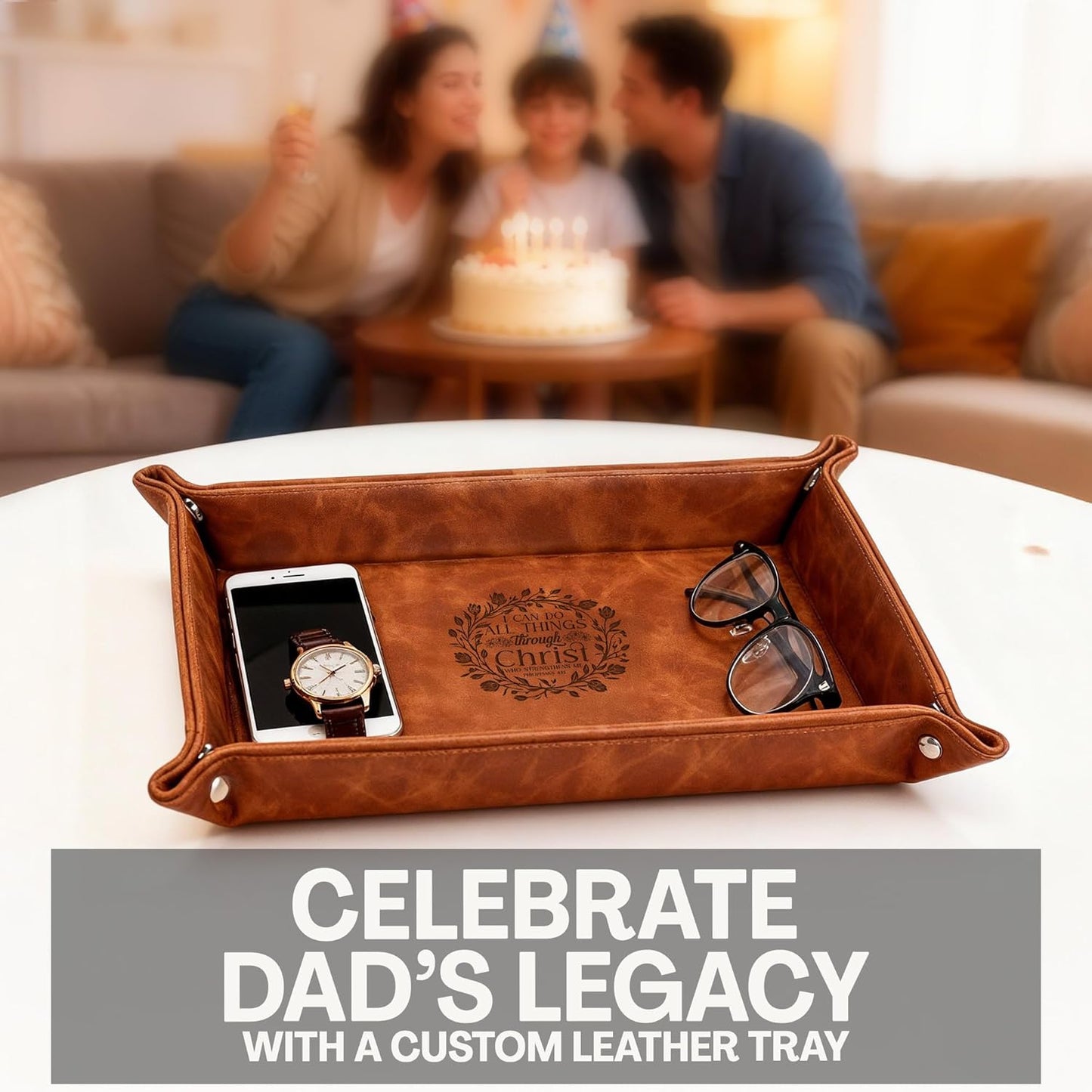 Personalized Engraved Leather Tray for Men with Engraved Name, PU Leather Valet Organizer for Dad, Custom Gift for Him, Custom Catchall Tray for Desk, Office, Accessories Travel Organizer for Men