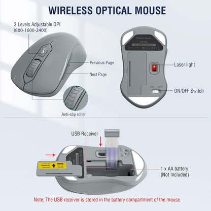 Wireless Keyboard and Mouse Combo, EDJO 2.4G Full-Sized Ergonomic Computer Keyboard with Wrist Rest and 3 Level DPI Adjustable Wireless Mouse for Windows, Mac OS Desktop/Laptop/PC