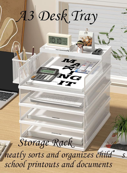 2/4/6 Tier Paper Organizer Letter Tray, Clear Acrylic Layer Stackable Paper Sorter, Plastic A4 Office File Folder Holder for for Desk Accessories, Notes, Pens, File, Document (Clear, 4 Tier)