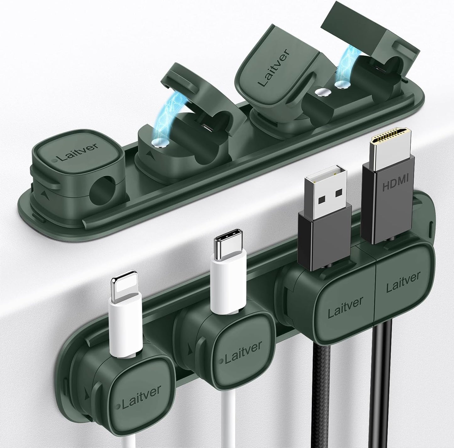 6 Pack Magnetic Cable Clips [1s Open/Lock], Laitver Cord Organizer Holder Strong Adhesive Desk Cable Management- Organize Charging Cords Neatly for Home, Office, Car,Desk, Nightstand