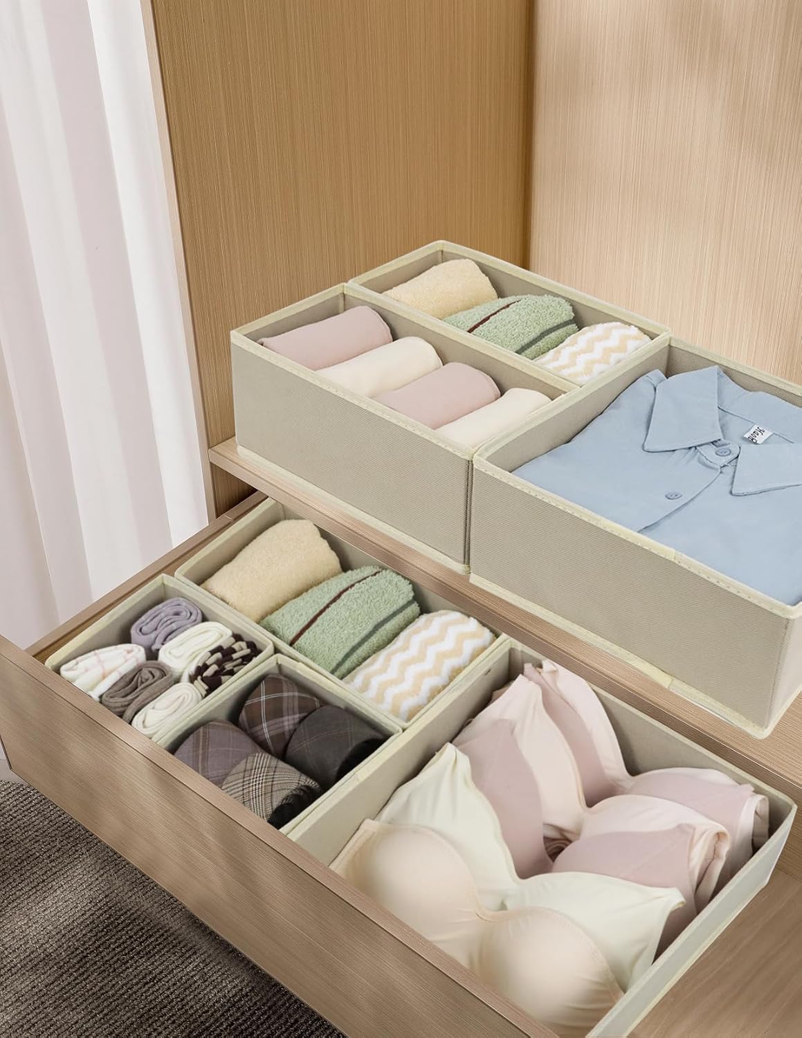 Fordonral 12 Pack Drawer Organizer Clothes, Foldable Fabric Dresser Organizer Closet Organizers and Storage Box for Underwear,Folded Clothes,Baby Clothing,Socks,Bra,Towels,Ties(12 Pack,Gray)