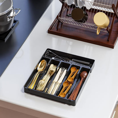 Clear Silverware Organizer for Kitchen Drawers,BPA Free Cutlery Drawer Organizer,6 Slots Plastic Utensils Organizer Suitable as In-Drawer Silverware Holder and Tray,Flatware,Knife,Fork,Spoon Organizer