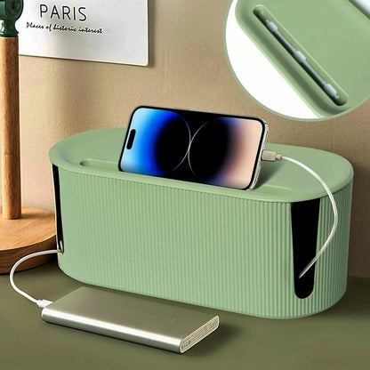 Cable Management Box,Desk Cord Organizer with Groove Cover,Plastic Cord Hider Box,Large Cable Box Organizer,Power Socket Management for TV/Computer/Router/Games Console Cable Storage (Milk Tea)