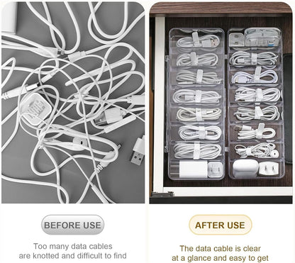 4 Pcs Cable Organizer with 40 Pcs Wire Ties, PlasticCord Storage Box with Clear Lid Electronics Cable Box for Home Office Supplies, Desk Organizers Accessories