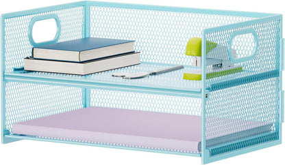 Marbrasse 2 Tier Paper Organizer Letter Tray, Mesh File Organizer with Handle, Paper Sorter Desk Organizer for Home Office Supplies - Black