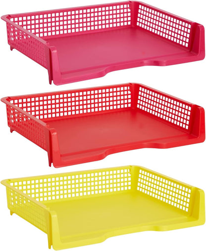 Bright Creations Teacher Supplies Letter Tray Organizer - 6-Pack Rainbow, 9 x 13 x 3 in - Stackable Paper Trays for Classroom & Teacher Desk Organizer
