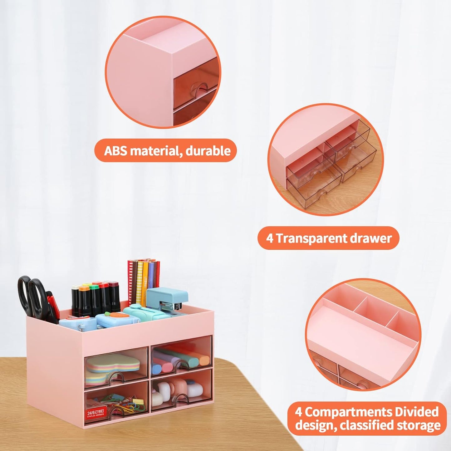 LETURE Desktop Organizer with Drawer, Accessories Stationary Organizer Desk Caddy, Pen/Pencil/Business Card/Sticky Note Tray/Paperclip Holder Storage Box (White)