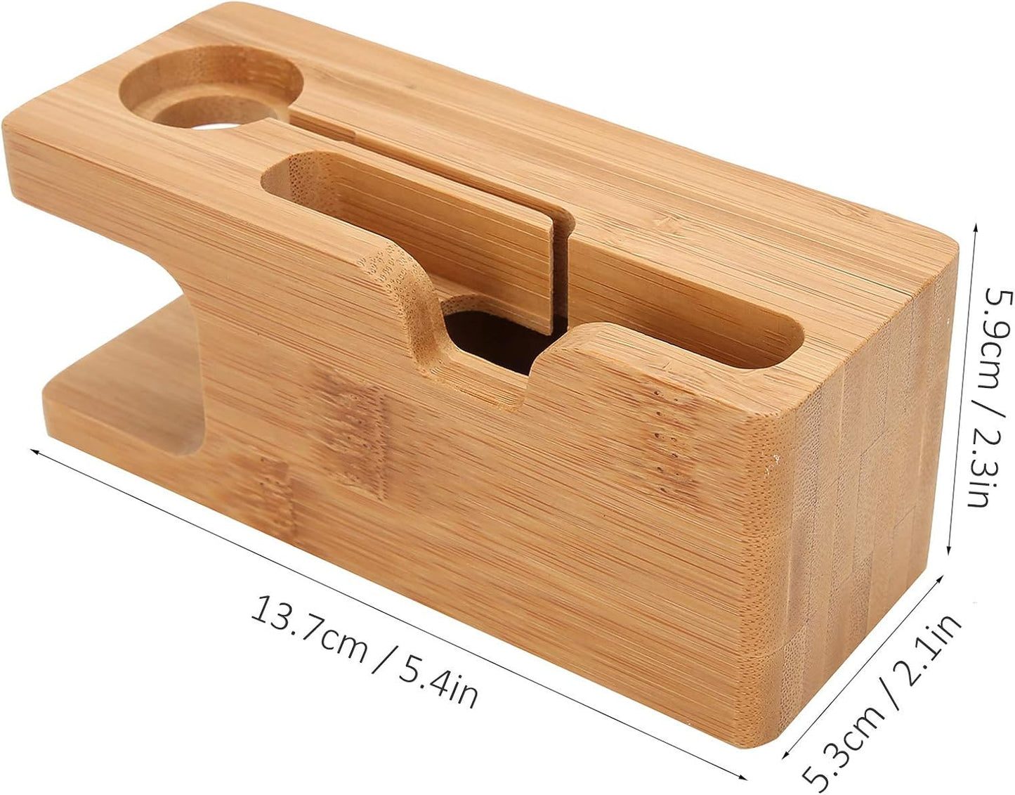 Pssopp Bamboo Charging Station, Wooden Charging Station Desktop Docking Station Organizer for Cellphone Smart Watch Tablet Charging Cables
