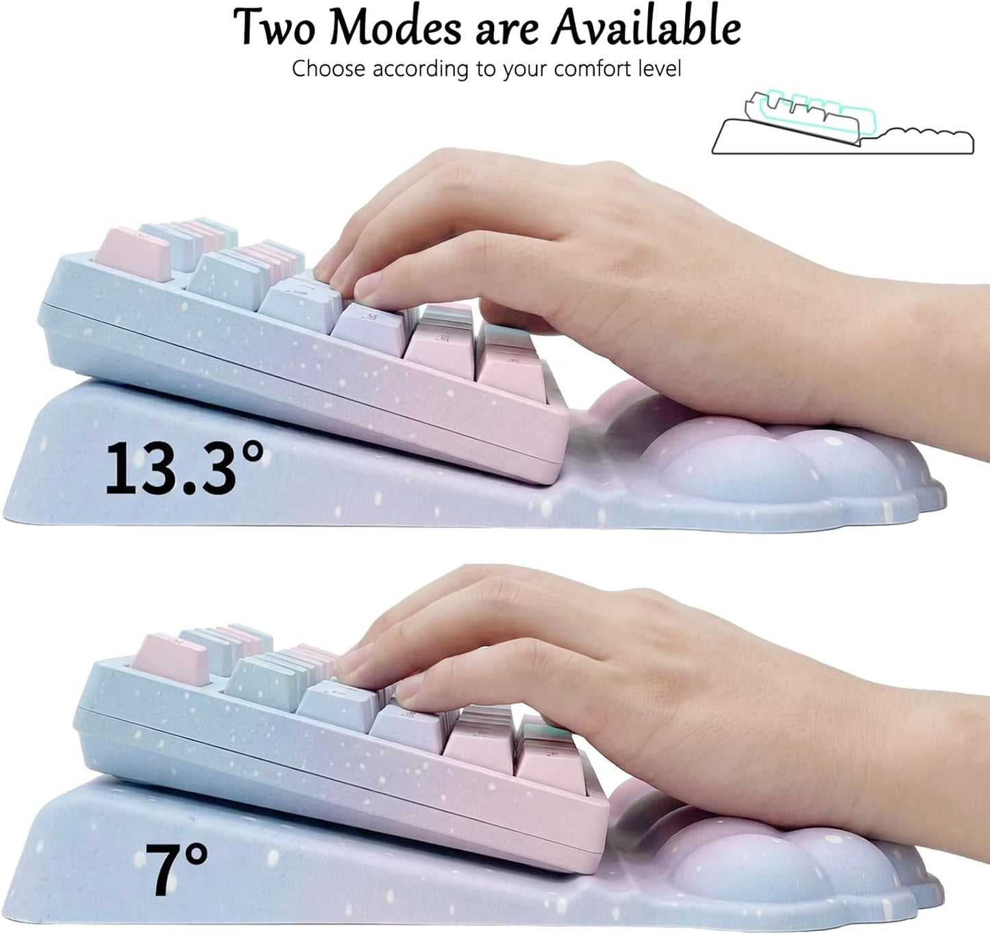 Computer Keyboard Stand Pad with Wrist Rest Purple Blue Cloud Keyboard Pad Support with Comfortable Galaxy Stars Wrist Pad Cute Girl Ergonomic Tilted Keyboard Riser Holder for Desktop Office Home
