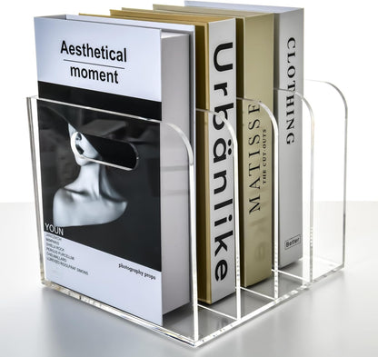 Magazine Holder - Acrylic File Holder and Desk Organizer, Clear Bookend File Sorter, Acrylic Book Organizer and Storage Box for Documents, Magazine Holder Rack for Classroom, Home, and Office
