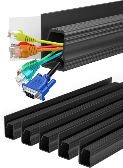 Under Desk Cable Management - Adhesive Cable Organizer for Home & Office, No-Drill Cord Management System, J Channel Cable Raceway for Desk, 6 Pack, White