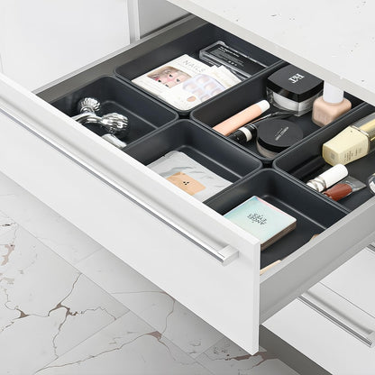 Kutesna 6 PCS Large Plastic Drawer Organizer, 9"×6" Desk Drawer Organizer and Storage Trays, Versatile Plastic Storage Bins for Makeup Vanity, Jewelries, Kitchen Utensils, Bathroom and Office