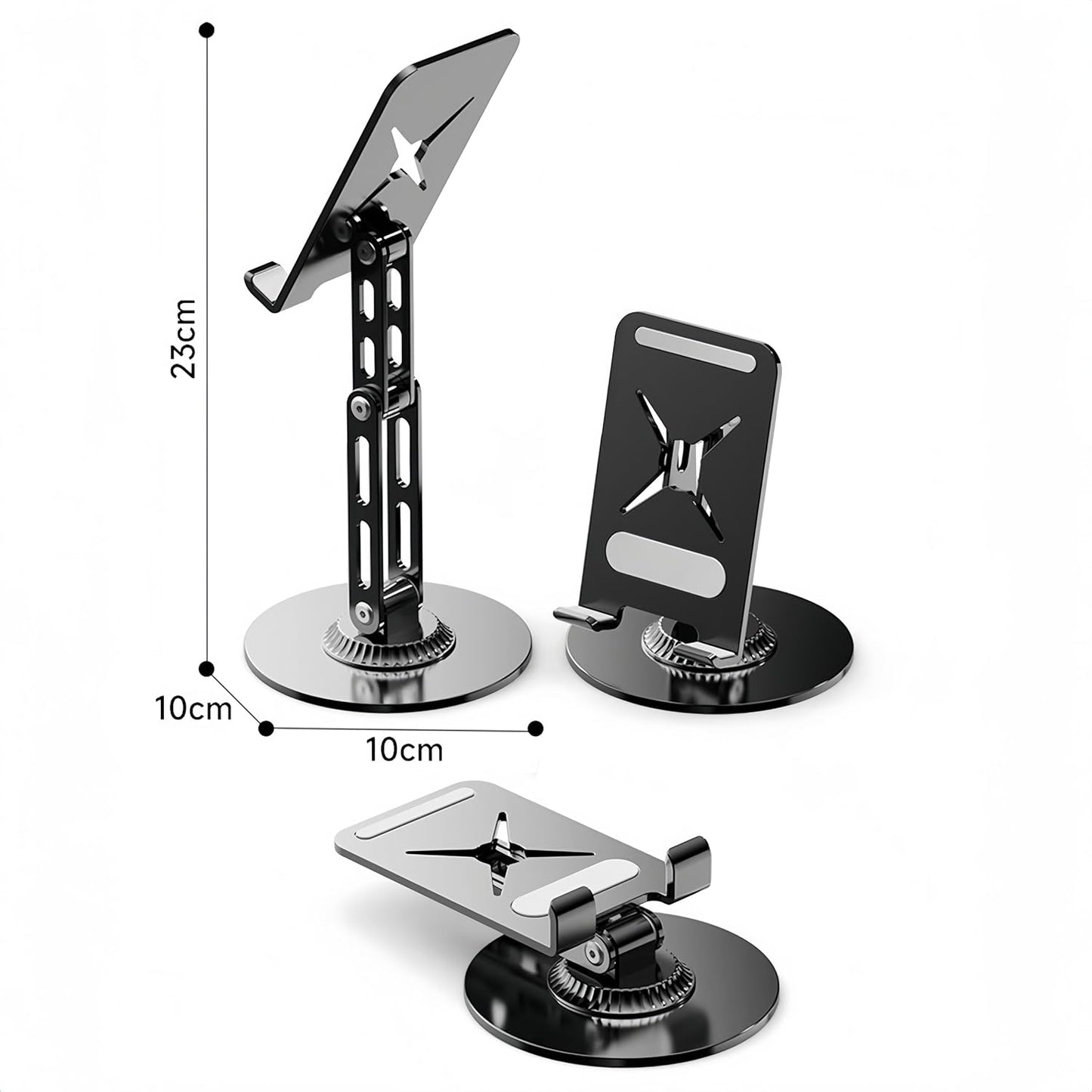 All-Metal Cell Phone Stand 360° Rotatable & Height Adjustable - 25KG Super Load-Bearing, Foldable Desk Stand for Phone, Compatible with iPhone 17/16/15/14, Nintendo Switch, Silver