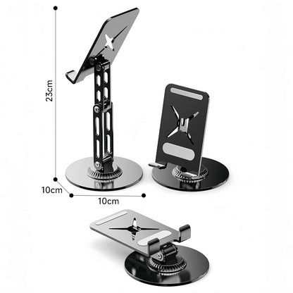 All-Metal Cell Phone Stand 360° Rotatable & Height Adjustable - 25KG Super Load-Bearing, Foldable Desk Stand for Phone, Compatible with iPhone 17/16/15/14, Nintendo Switch, Silver
