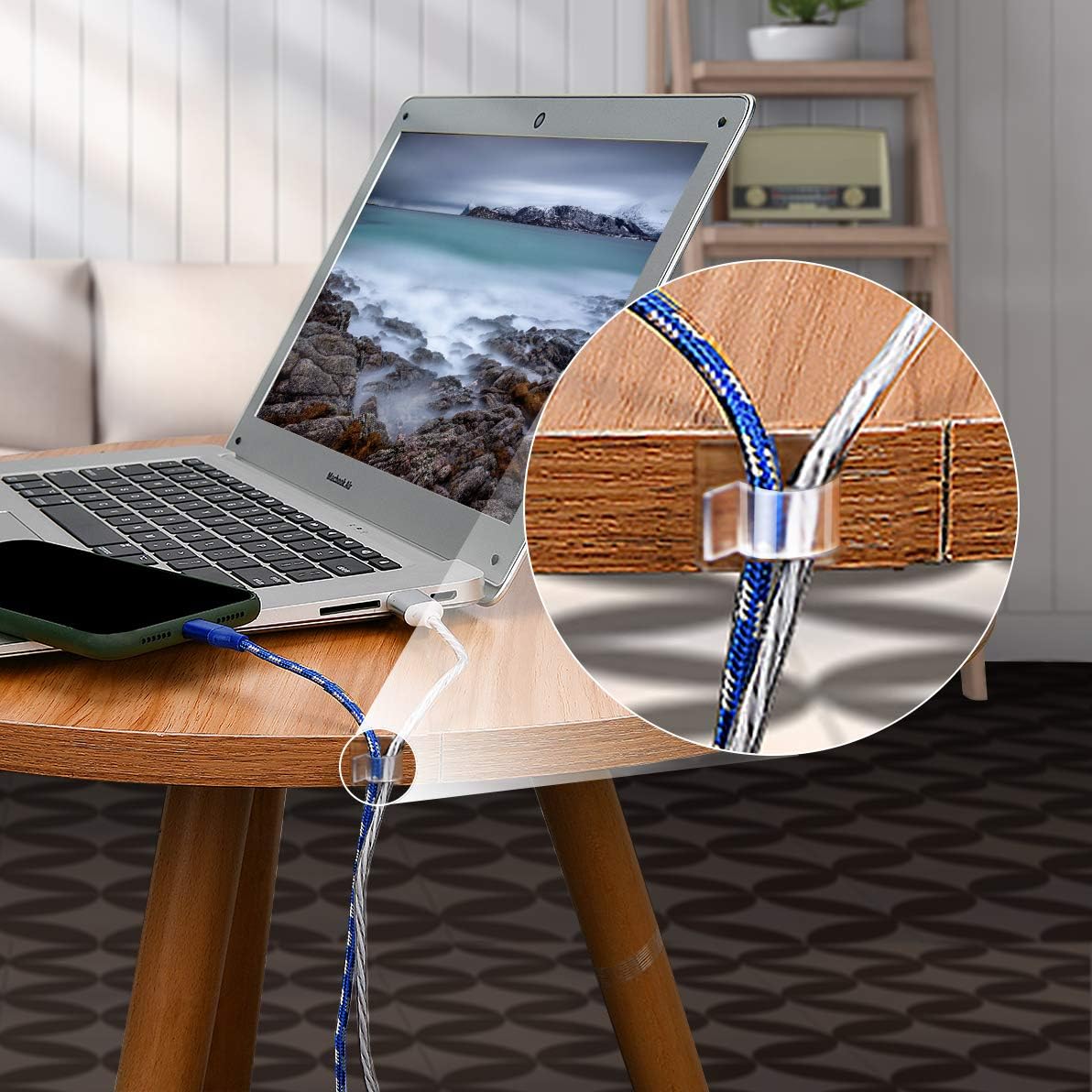 SOULWIT 50 Pcs Self Adhesive Cable Management Clips, Cable Organizers Sticky Wire Clips Cord Holder for TV PC Laptop Ethernet Cable Desktop Home Office (Black)