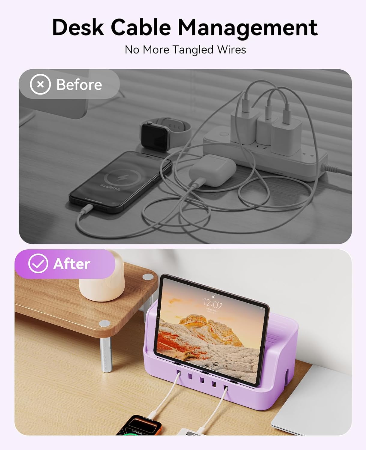 ORICO Cable Management Box with Phone Stand Lid, Large Cord Organizer Case for Hiding Power Strips & Surge Protectors, Heat Dissipation Desktop Wire Hider for Home, Office, School - PB02