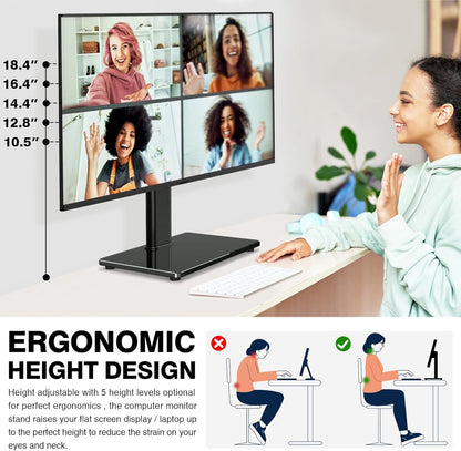 Single Monitor Stand VESA Mount for 13-32 Inch Screens, Free-Standing Monitor Riser with Swivel Tilt Rotation Height Adjustable, Universal Desk Stand up to 44lbs, VESA 75x75, 100x100mm