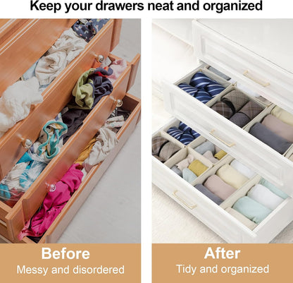 Fordonral 12 Pack Drawer Organizer Clothes, Foldable Fabric Dresser Organizer Closet Organizers and Storage Box for Underwear,Folded Clothes,Baby Clothing,Socks,Bra,Towels,Ties(12 Pack,Gray)