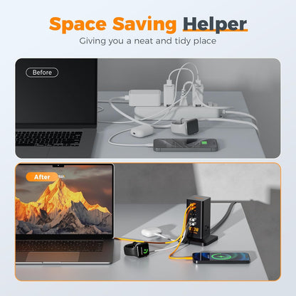 Charging Station for Multiple Devices, TESSAN 9-in-1 USB C Power Strip for iPhone 17/16/15, MacBook, Tablet, Desktop Phone Fast Charger with 3 AC, USB Charger, Home Drom Office Accessories, White-65W