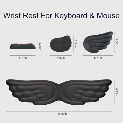 Angel Wing Wrist Rest,Cute Wrist Rest for Keyboard and Mouse,Hand Rests Set Include Ergonomic Keyboard & Mouse Hand Rest and Coaster,Filled Resilient Memory Foam,for Work,Study,Gaming (White)