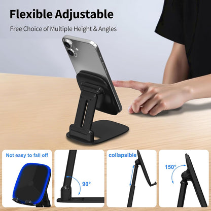 DEERLAMN Cell Phone Stand for Desk, Height Adjustable Cell Phone Holder Portable Desktop Stand, Travel Home Office Desk Accessories Compatible with iPhone 16/15/14/13/12/11 All Smartphone - Pink