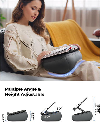 Viozon Lap Book Pillow Stand with Storage, Adjustable Beanbag Reading Pillow with Dark Wood Panel, Multi-Angle Book Holder for Hands-Free Reading in Bed or Sofa,Book Lover Essential,Soft Cushion, B